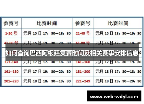 如何查询巴西阿根廷复赛时间及相关赛事安排信息